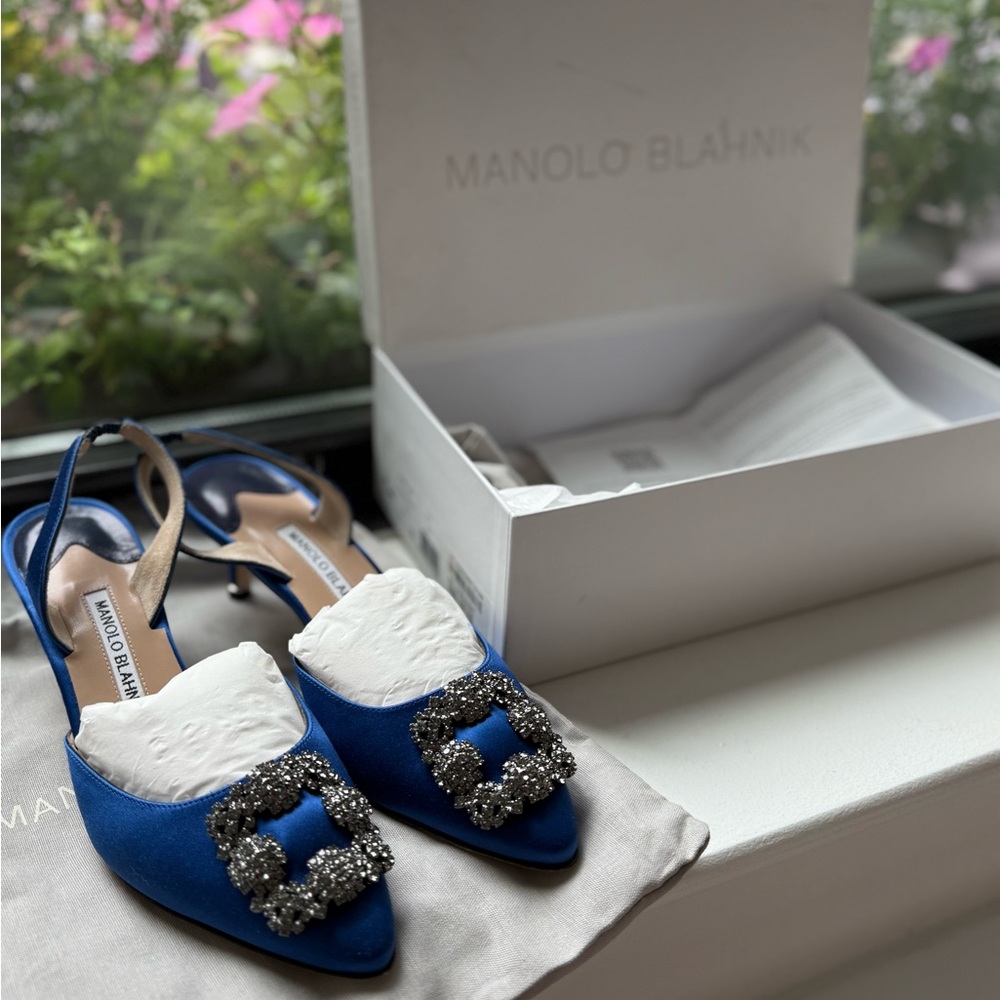 Manolo Blahnik Royal Blue Hangisli Embellished Heels
